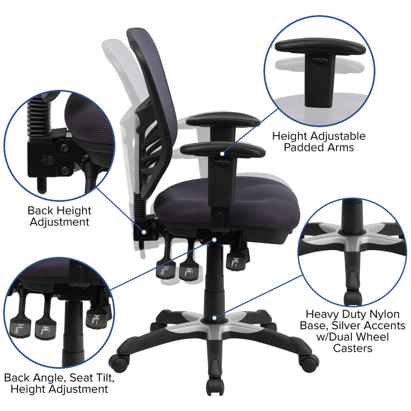 Nicholas Mid-Back Dark Gray Mesh Multifunction Executive Swivel Ergonomic Office Chair with Adjustable Arms image number 3