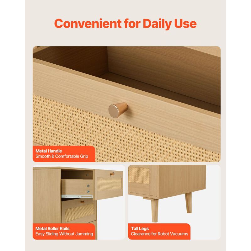 5 Drawer Rattan Dresser Modern Bedroom Chest Storage Unit image number 7