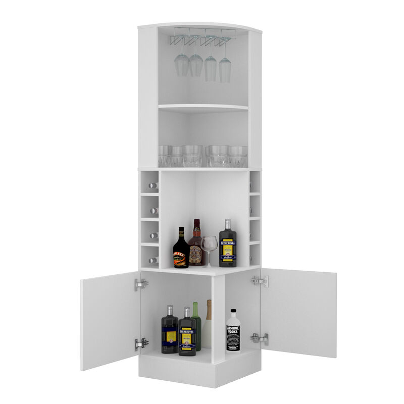 DEPOT E-SHOP Egina Corner Bar Cabinet, Two External Shelves , White
