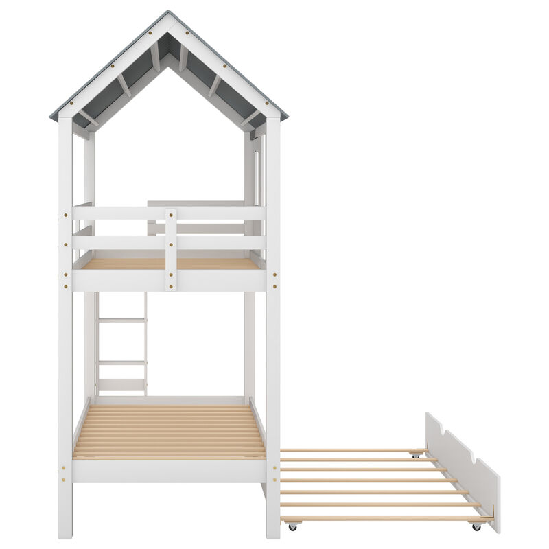 Whisen Twin Size House Bunk Bed with Trundle, Pine Wood, for Kids Teens Bedroom image number 6
