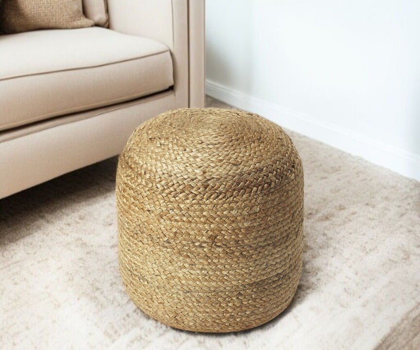 Hivvago 16 Inch Jute Round Pouf Ottoman