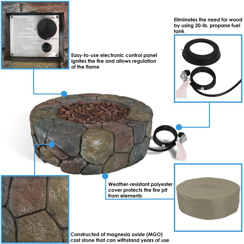 Sunnydaze 30 in Cast Stone Propane Gas Fire Pit Table with Lava Rocks