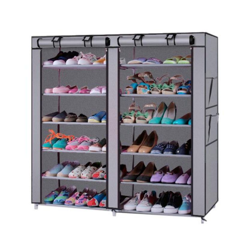 6-Row 2-Line Shoe Rack 12-Lattice Storage Organizer for Entryway & Closet image number 0