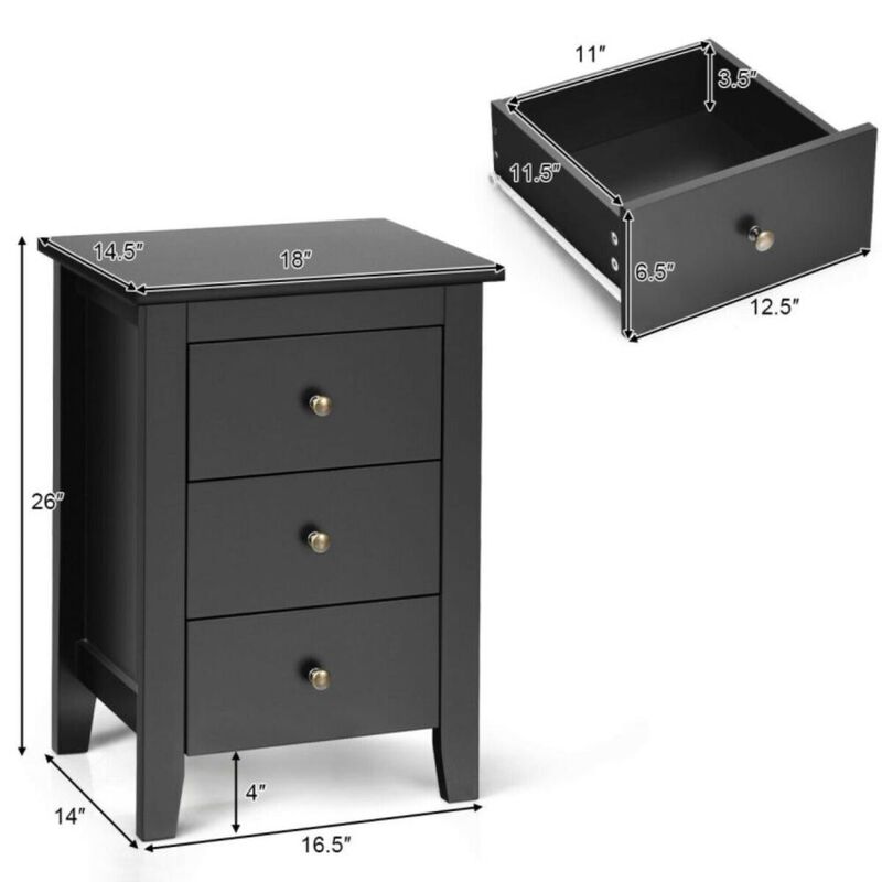 Hivvago Modern Bedside Cabinet with 3 Drawers for Living Room and Bedroom