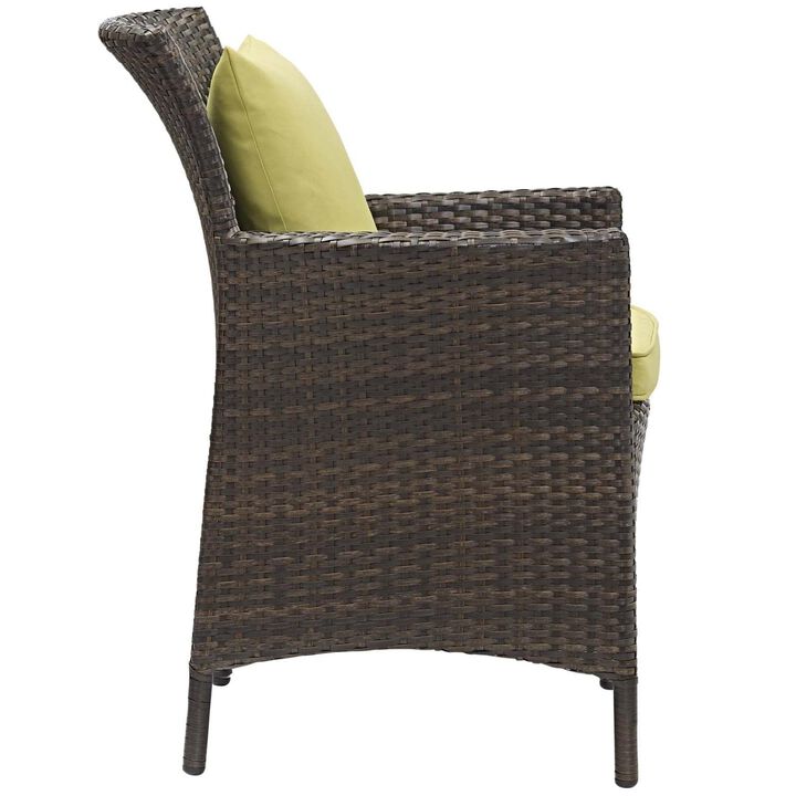 Modway Converge Wicker Rattan Outdoor Patio Dining Arm Chair with Cushion in Brown Peridot