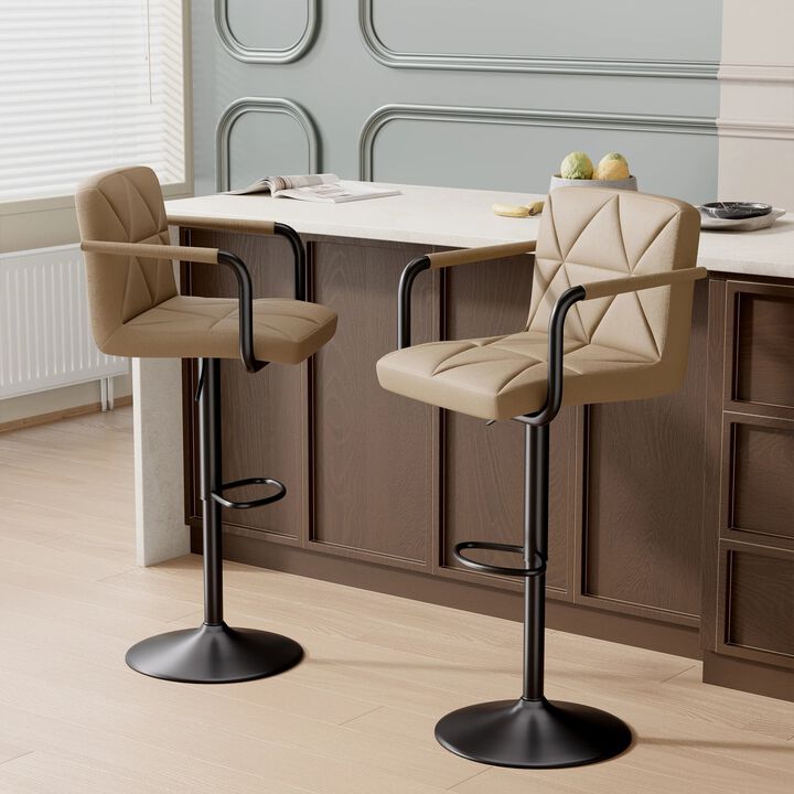 Leather Swivel Bar Stools Set of 2, Adjustable Height Square Counter Stools with Back & Iron Frame, 360&deg; Kitchen Island Chairs for Outdoor, Home Bar, Hotel