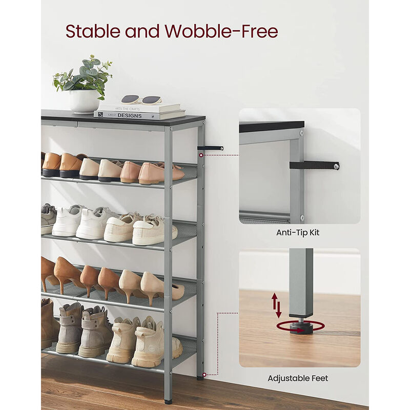 Shoe Organizer Rack with 5 Shelves and Extra Top Space &ndash; Tall Storage Unit for Footwear, Bags & Small Items