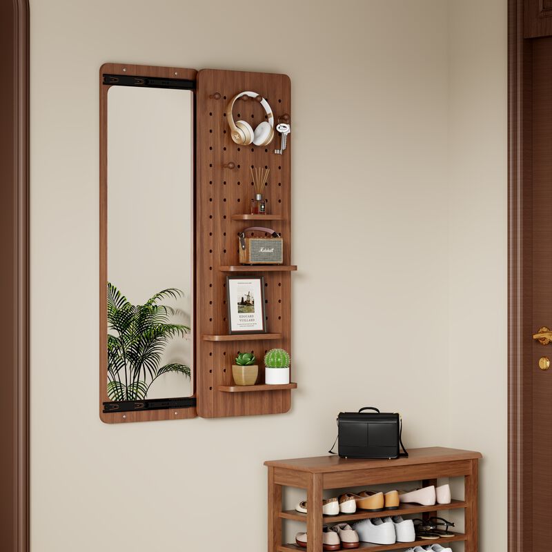 ELEMENT ACE Wall-Mounted Full Length Mirror with Sliding Panel, Multi-Functional Storage Shelves & Hooks, Space Saving for Bedroom, Living Room, Entryway image number 1