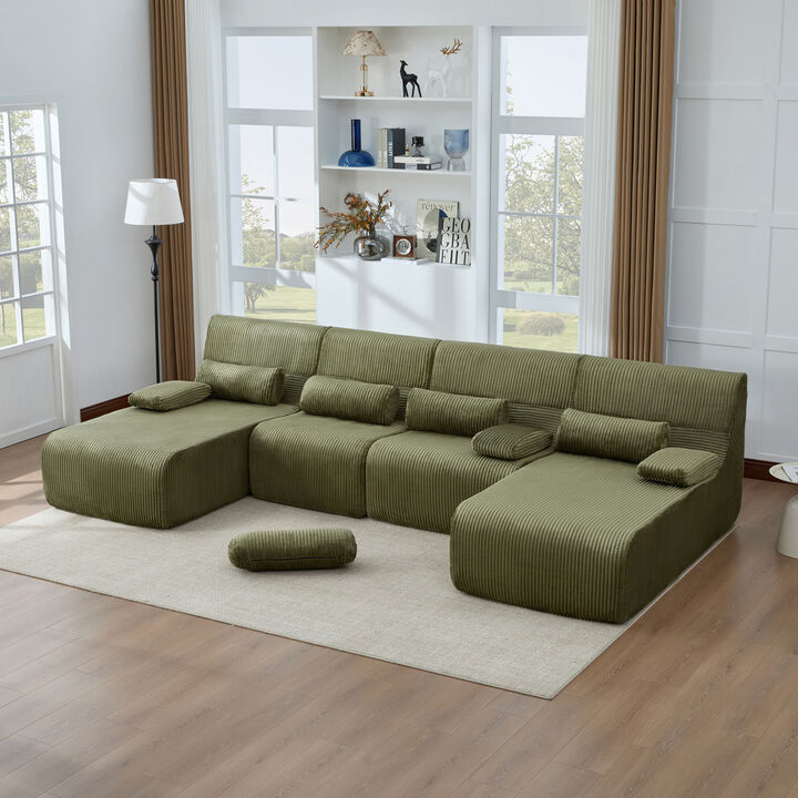 Merax Modular Corduroy Sofa with Arm Pillows, Vacuum-Compressed Packaging