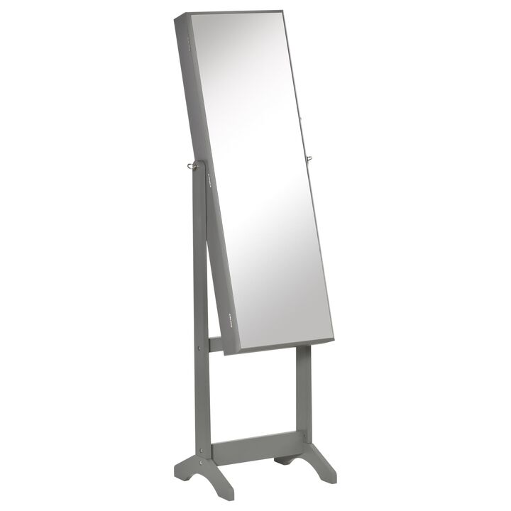 Grey Jewelry Storage: Lockable Cabinet with Full-Length Mirror