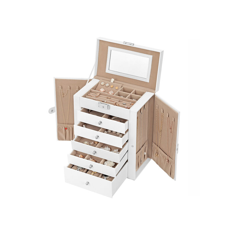 6-Tier Large Jewelry Box with Drawers, Mirror & Lock - Organizer for All Jewelry Types