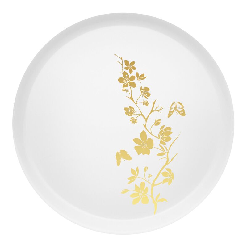 10" White with Gold Floral Round Plastic Dinner Plates (120 Plates) image number 0