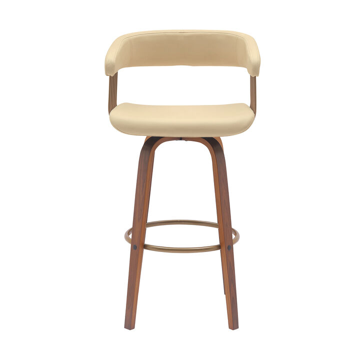 HomeRoots Faux Leather Cafe-Style Swivel Bar Stool with Armrests
