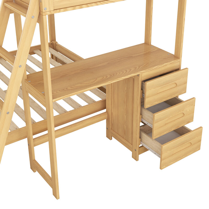 Merax Wood Bunk Bed with Desk and Three Drawers image number 7