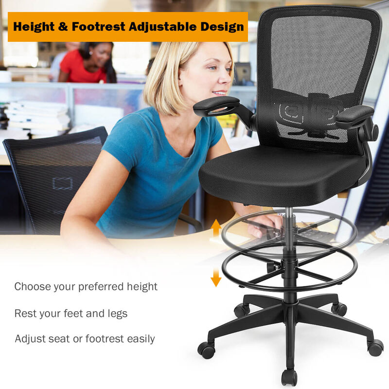 Costway Tall Office Chair Adjustable Height w/Lumbar Support Flip Up Arms