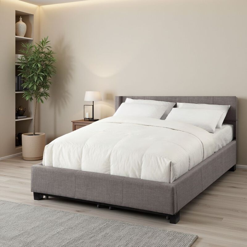Le Low Profile California King Uphosltered Bed with Storage, Linen, Gray