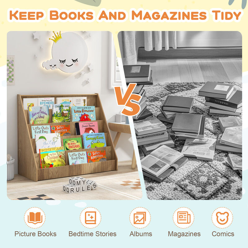 5-Tier Kids Bookshelf with Deep Compartments and Stable Baby Book Case
