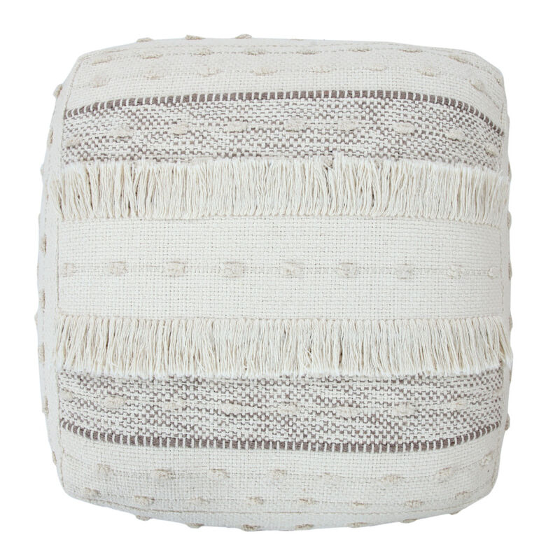 Handwoven Cotton Striped Pouf Ottoman for Bedroom or Lounge Decor