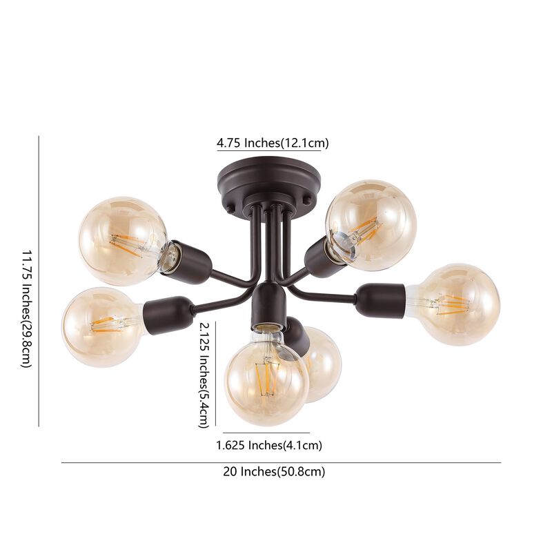 Marcel 6-Light Globe Farmhouse Modern Iron Bistro LED Semi Flush Mount