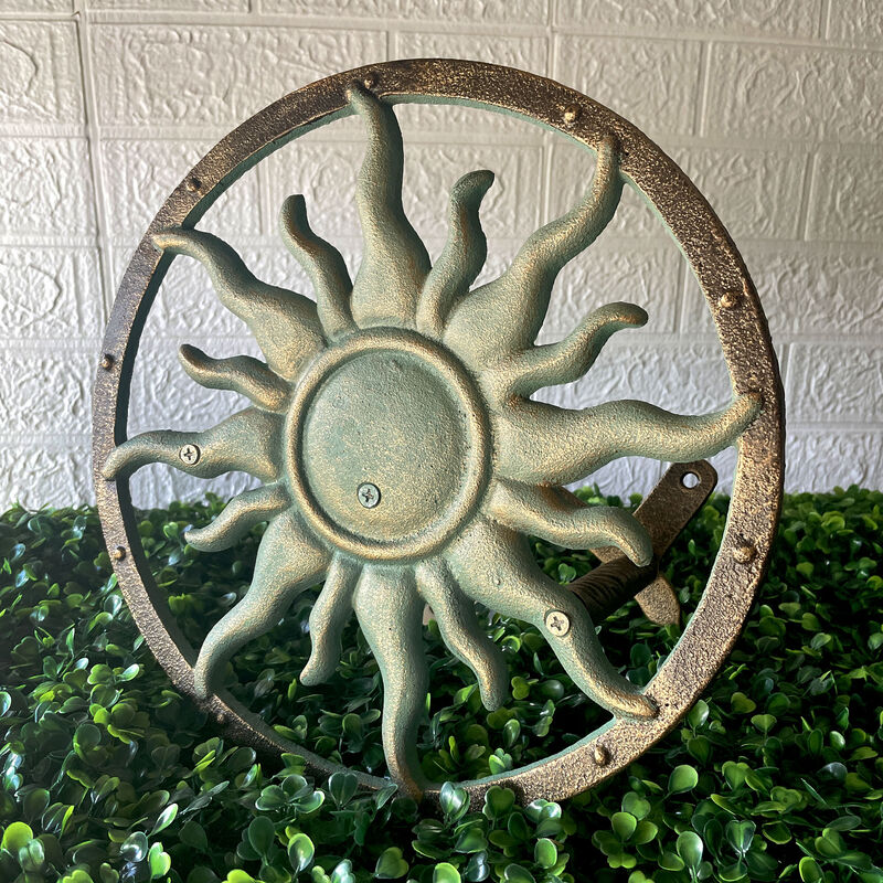 Decorative Sun Cast Iron Hose Holder Verdigris Bronze Outdoor Wall Mount Hanger image number 6