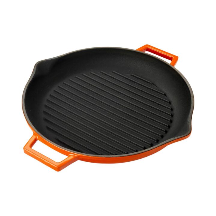Cast Iron dia.11.75" h:2" 3 qt. Round Orange Cast Iron Pan