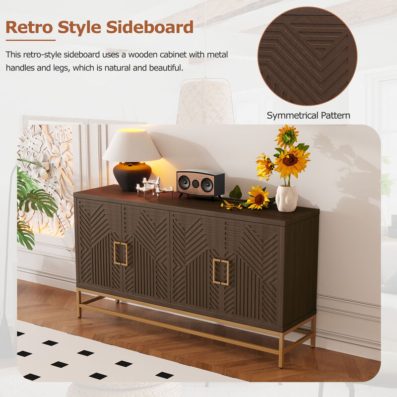 Whisen Retro Style Sideboard with Rectangular Metal Handles and Adjustable Shelves - Black