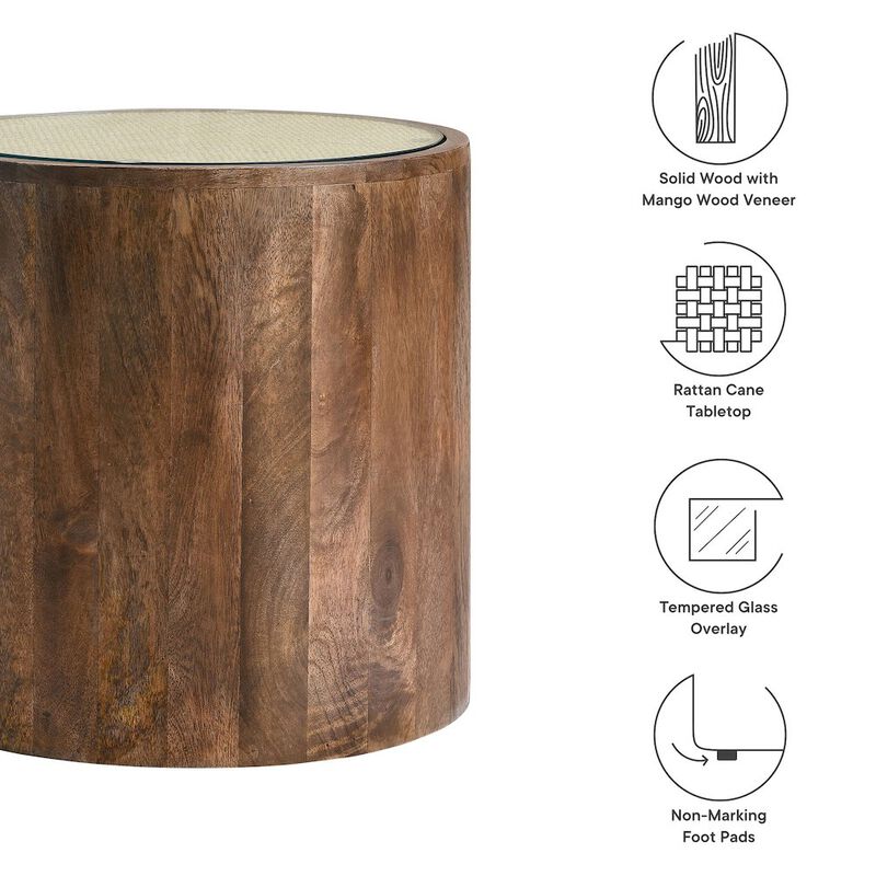 Truett Round Wood Rattan Side Table image number 1