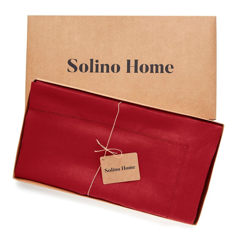 Solino Home Classic Hemstitch 100% Linen Tablecloth &ndash; Handcrafted, Machine Washable, Perfect for Holiday and Everyday Dining