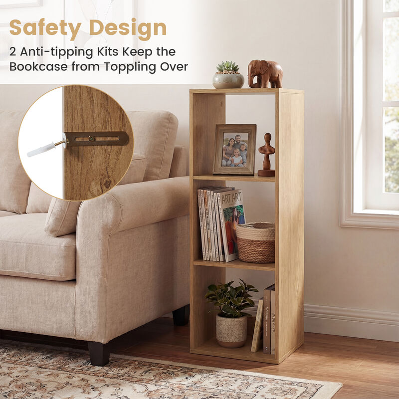 Compact 3 Cube Bookcase with Back Guardrail for Bedroom image number 7