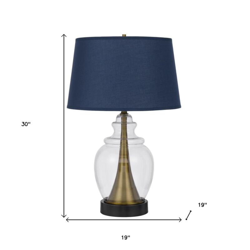 Hivvago 30" Black Metal Urn Table Lamp With Navy Blue Empire Shade