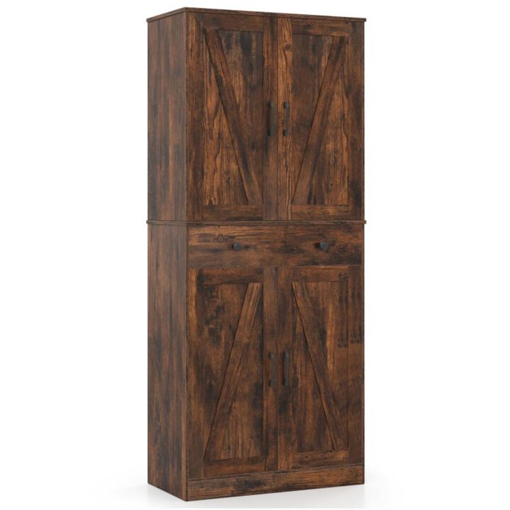 Hivvago 72 Inch Tall Modern Farmhouse Cupboard Cabinet with 4 Barn Doors