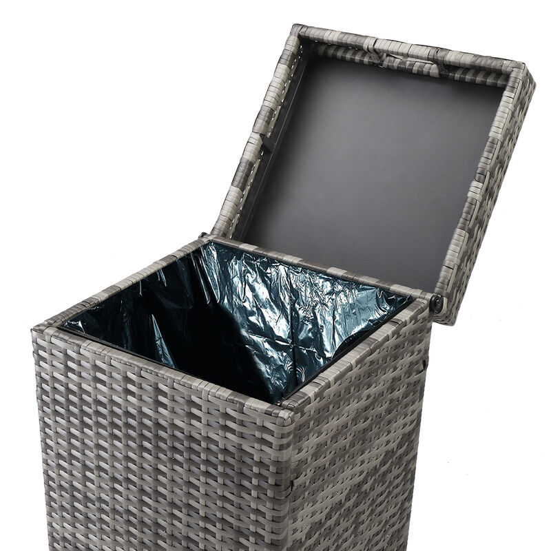 Decorative Outdoor Trash Can Rattan-Style Bin with Metal Frame & Top Cover