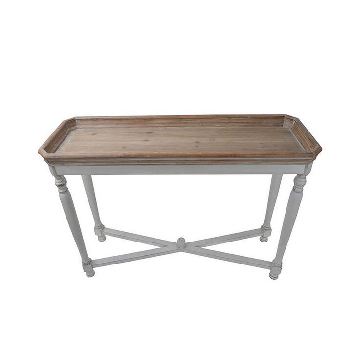 42 Inch Sofa Table, Narrow Design, Fir Wood, MDF, Brown, Antique White - Benzara