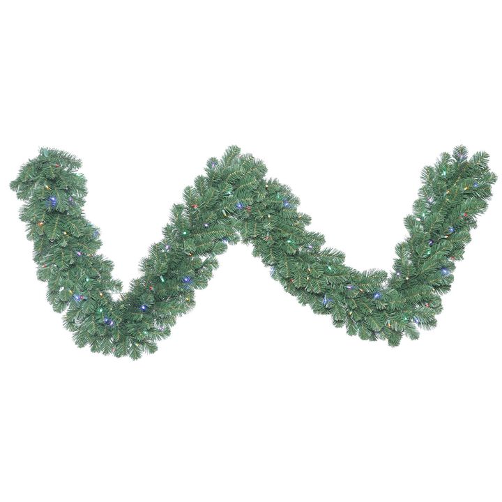 Vickerman 9' x 24" Oregon Fir Artificial Christmas Garland, Multi-Colored Single Mold LED Wide Angle Lights - Faux Fir Christmas Garland - Indoor Seasonal Home Decor