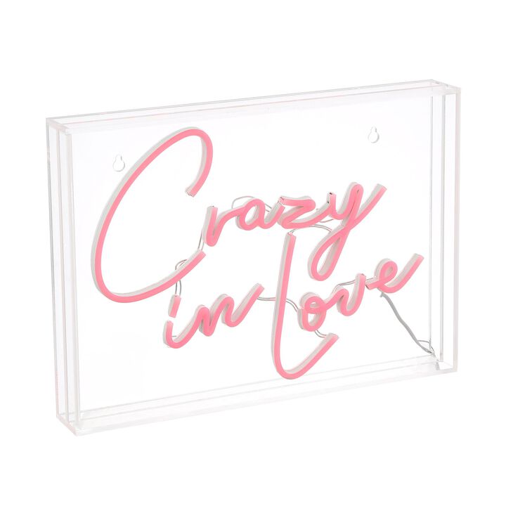 Crazy In Love 14" X 10" Contemporary Glam Acrylic Box USB Operated LED Neon Light, Red