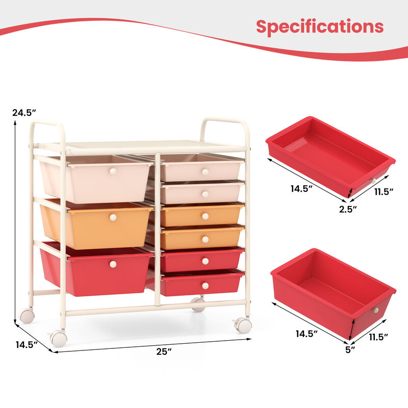 9-Drawer Rolling Organizer Cart &ndash; Multi-Color Storage with Metal Frame
