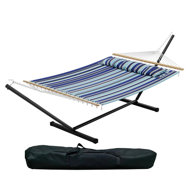 Double Hammock with Stand-475 lbs, Adjustable Two-Layer, Steel Frame&Thick Rope for Outdoor Camping