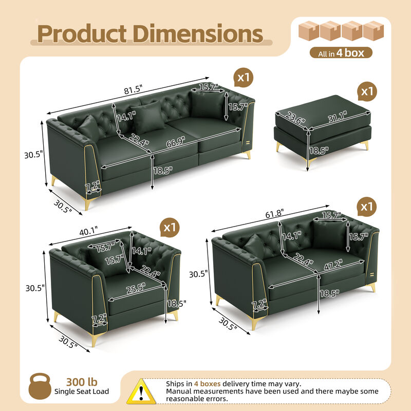 Wotvo Luxury Modular Chesterfield Sofa Set image number 3