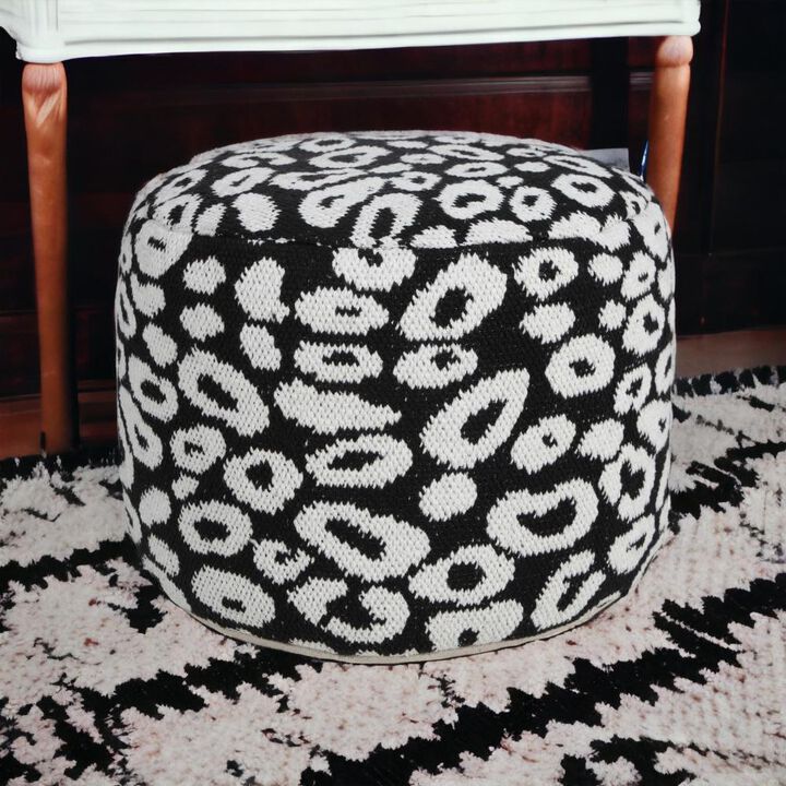 Hivvago 18 Inch Black Cylinder Abstract Pouf Ottoman
