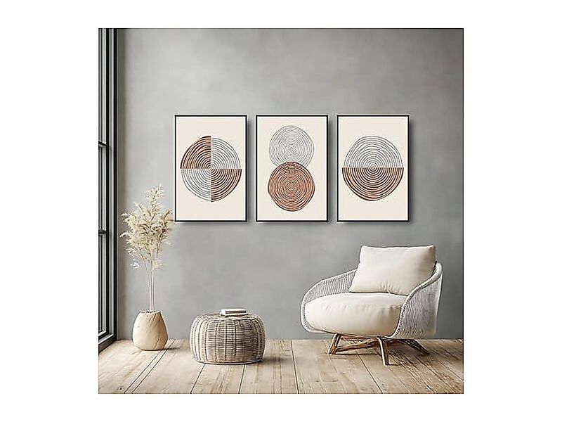 Abstract Wall Art Mid Century Modern 3 Pack Framed Crystal Porcelain Sun Moon image number 1