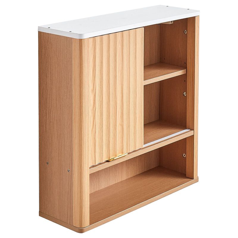 Wall Mounted Medicine Cabinet with Door, Adjustable Shelf and Open Compartments-Brown image number 0