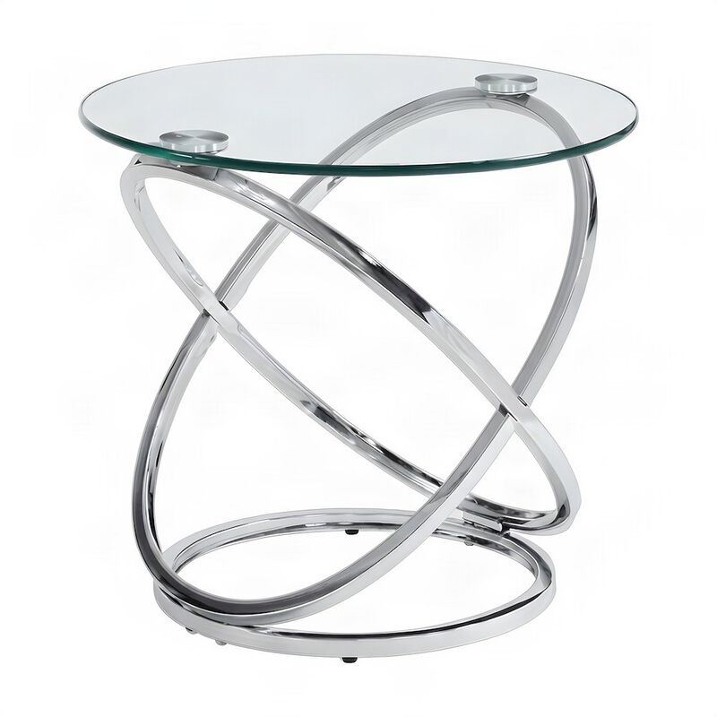 FurniFact Metal and Glass-Top Nesting Cocktail and Round End Table Set of 3 image number 5