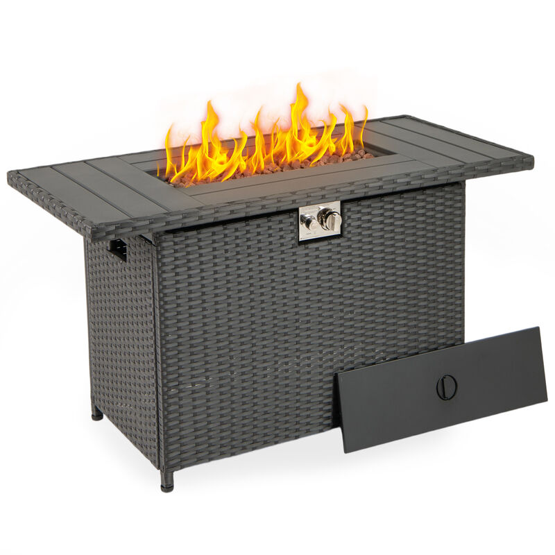 2-in-1 Rattan Propane Gas Fire Pit Table with Stainless Steel Burner image number 0