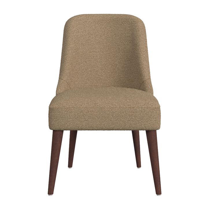 Guy Dining Chair with Dark Amber Tapered Legs, Brown Boucle Fabric