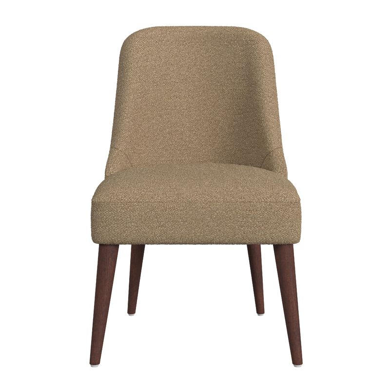 Guy Dining Chair with Dark Amber Tapered Legs, Brown Boucle Fabric