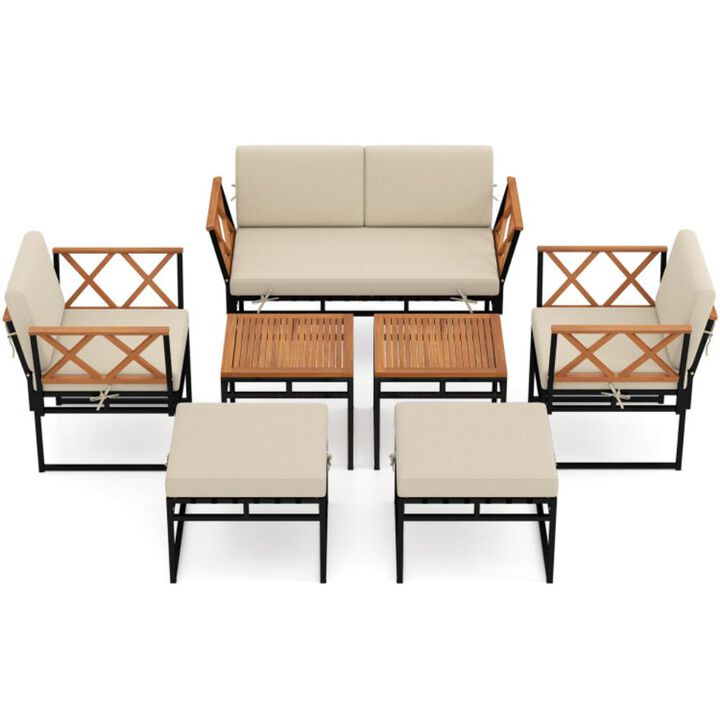 Hivvago 7 Piece Outdoor Conversation Set with Cushions and Bungee Rope Seat