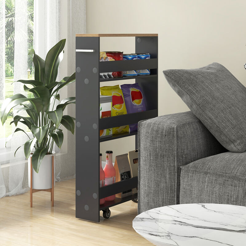 Multi-Purpose Narrow Rolling Cart with Open Shelves for Kitchen & Living Areas