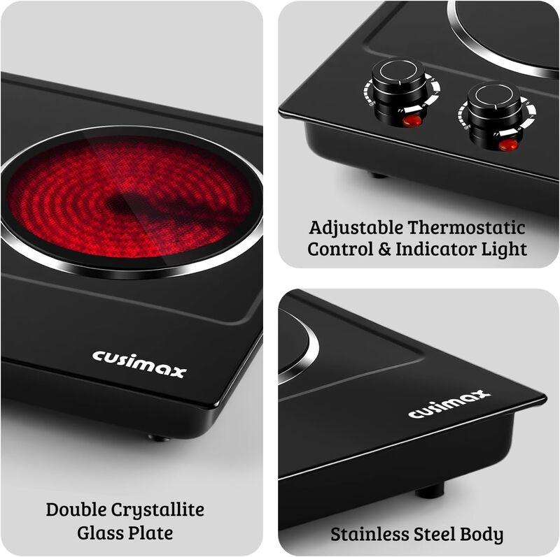 Cusimax 1800W Infrared Ceramic Electric Hot Plate for Cooking, Portable Countertop Burner Glass Heating Plate with 2 Knob Control image number 6