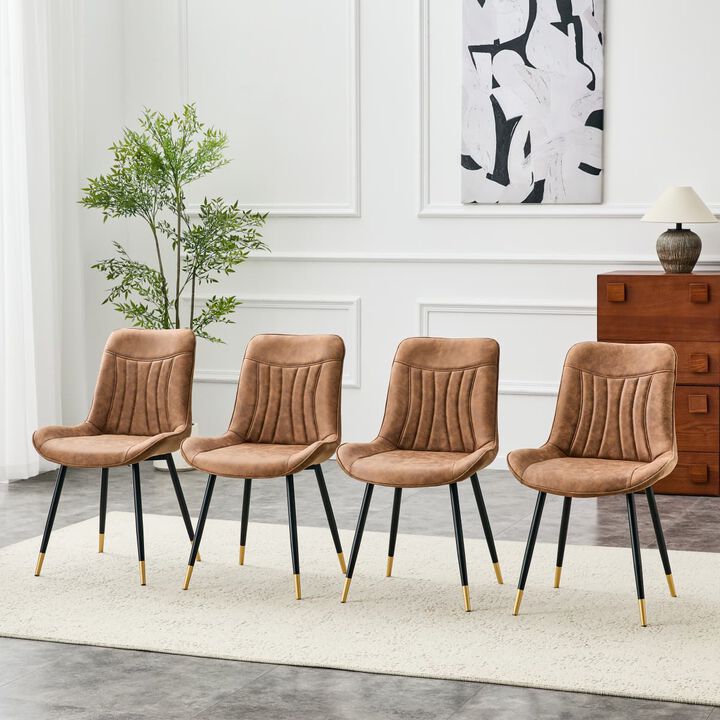 Set of 4 Dining Chairs PU Leather Side Dining Chairs with high back and stitched backrest Metal Leg Dining Chairs with leveling feet