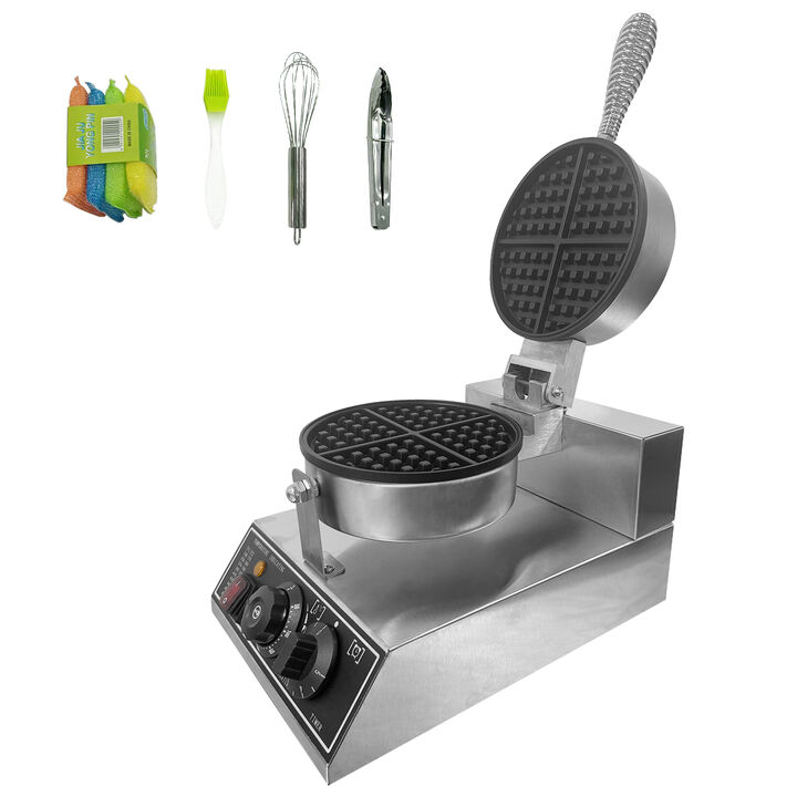 1200W Stainless Steel Waffle Maker, Nonstick Plate 122-572&deg;F Adjustable Temp&Timer for Home&Bakeries